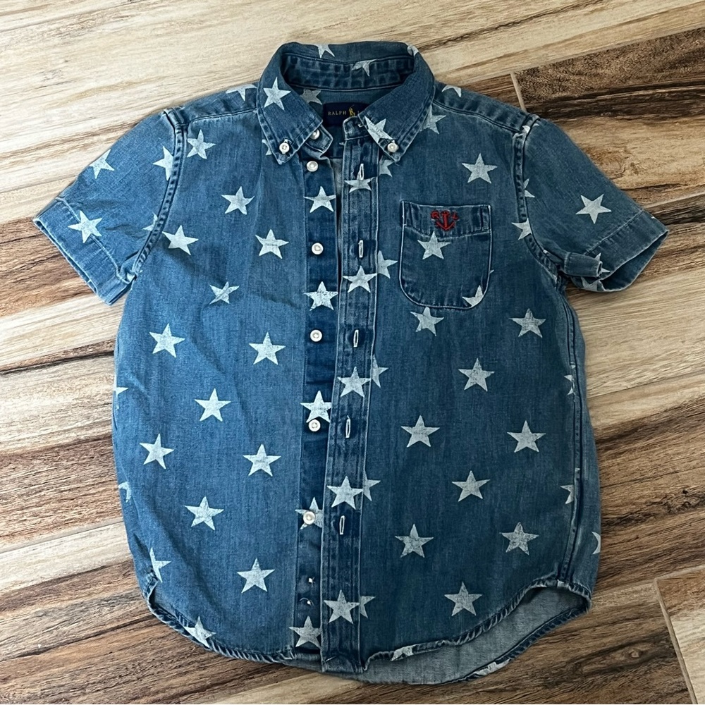 Ralph Lauren Blue Denim Star Print Button-Down Shirt